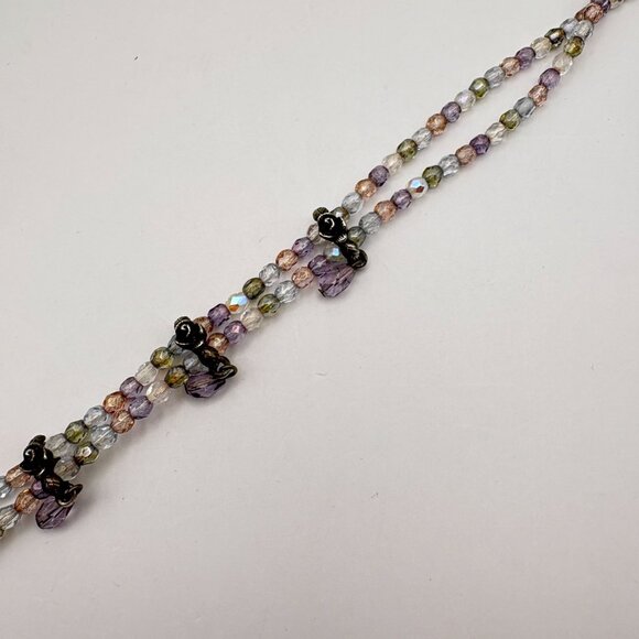 1928 Multicolor Beaded Choker Necklace With Bronze Chain Floral Accents - Picture 11 of 11
